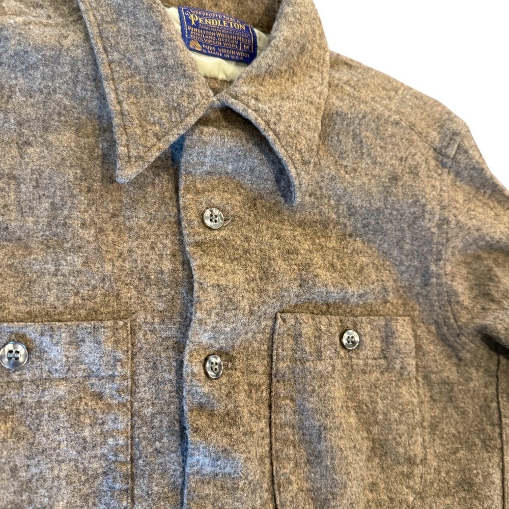 Vintage 60s 70s Pendleton Solid Wool Board Shirt Loop Collar USA M - Picture 8 of 11